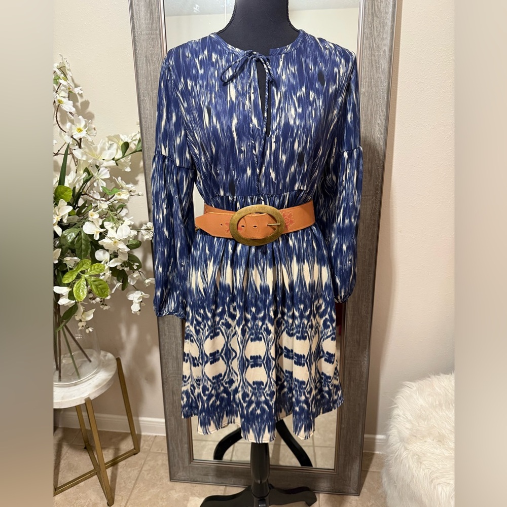 Elaine Turner Navy and Cream Long Sleeve Dress